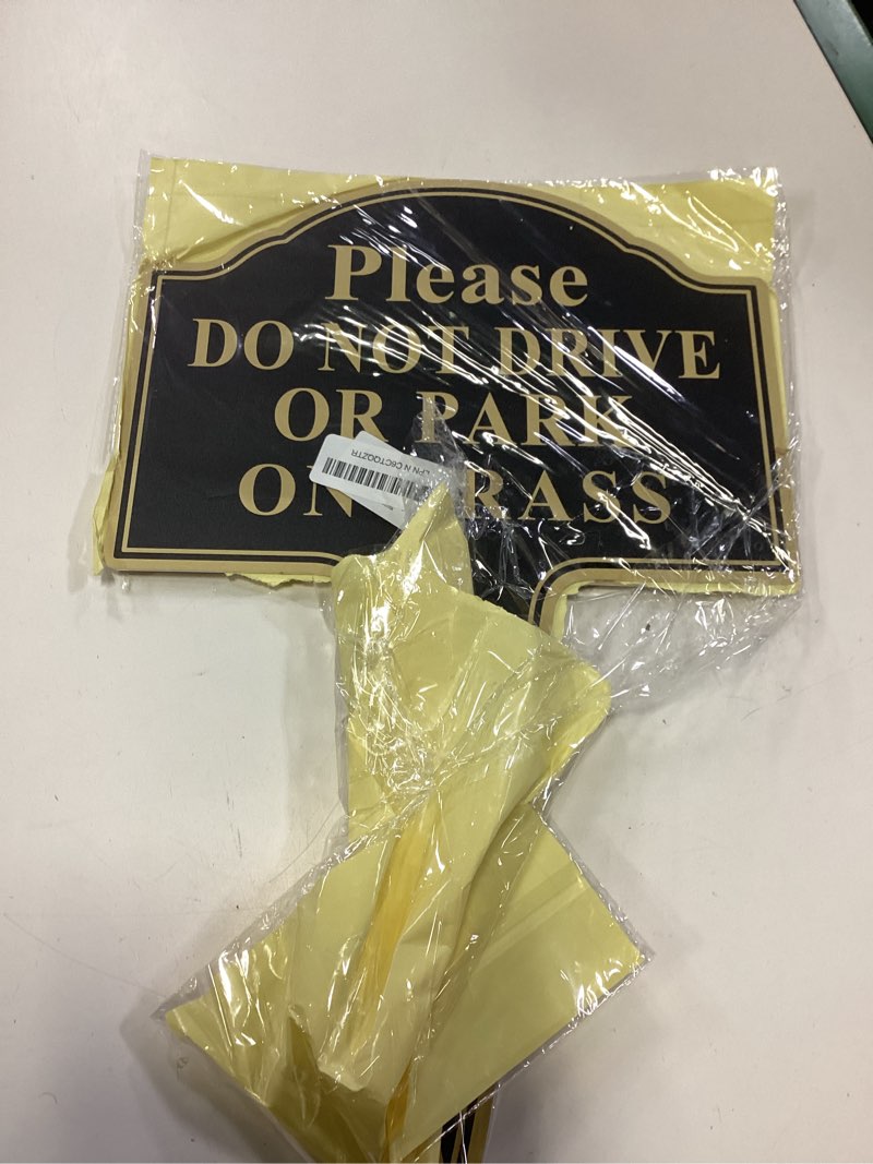 Condition photo showing New/Like New for do not drive or park on grass sign, double sided 2-pack 12”x18” stay off grass sign with integrated stake rust-free aluminum yard sign easy install for outdoor use 12x18inches-black-2pack