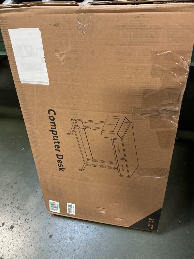 Condition photo showing New/Like New for Small White Portable Adjustable Rolling Kids Desk with Drawers & Storage Shelf, 32 Inch Mobile Standing Vanity Desks with Wheels, Couch Sofa Side Laptop Table for Bedroom Home Office 31.5" White