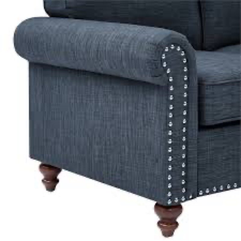 (INCOMPLETE) Oadeer Home 78\" Round Modern Classic Linen Blend Fabric Arm Sofa in Blue