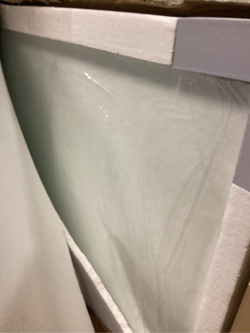 Condition photo showing Good Condition for LOAAO 40X36 Inch Brushed Nickel Bathroom Mirror, Rounded Rectangle Silver Metal Frame Mirror, Brushed Nickel, Anti-Rust, Shatter Proof, Hangs Horizontally or Vertically