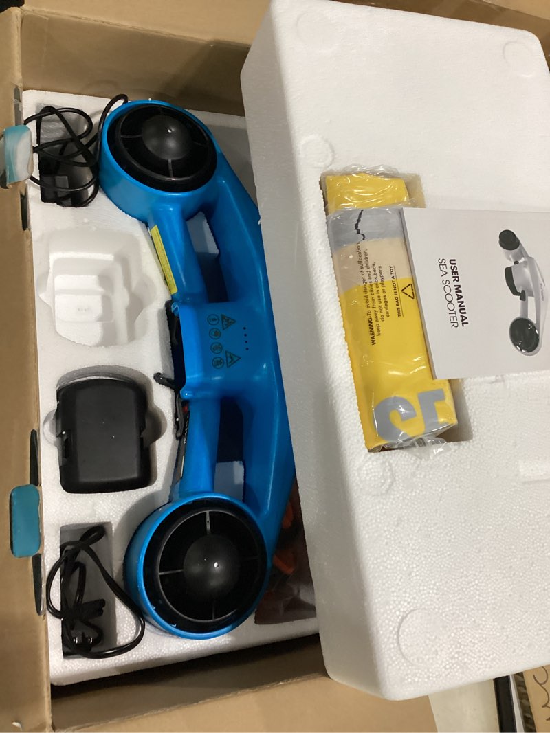 Condition photo showing Good Condition for asiwo underwater scooter, sea scooter dual motors with action camera mount for kids/adults, water scooter 40m waterproof for scuba diving snorkeling pool sea adventures blue