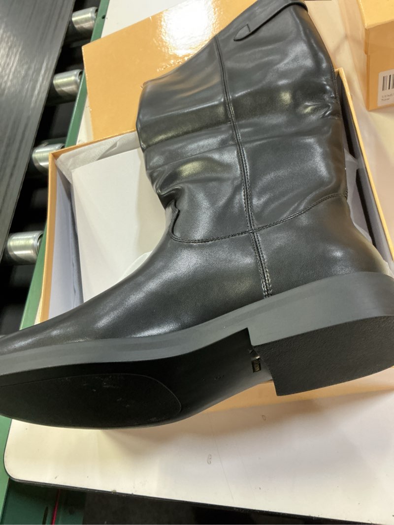 Condition photo showing New/Like New for women's knee high boots chunky heel square toe tall boots for women low heel back zipper boots 6 black