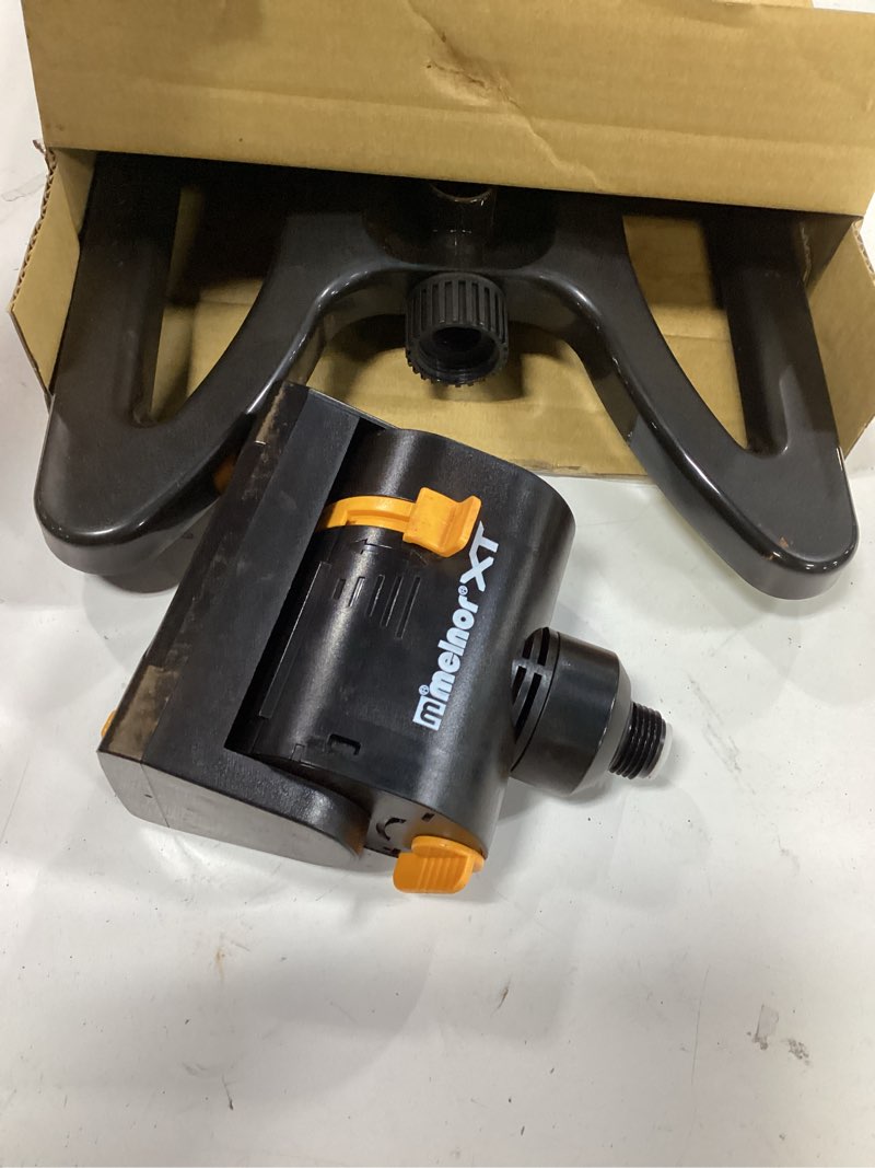 Condition photo showing As Is for melnor 65131amz minimax turbo oscillator sprinkler, 4000 sq. ft., 4-way adjustable, quick connect bundle, black, yellow quickconnect set sled base