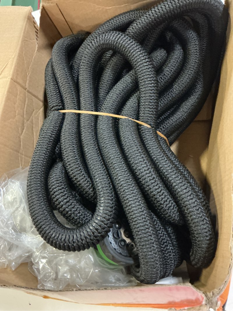 Condition photo showing As Is for flexi hose expandable garden hose with 8 function nozzle, 100ft - lightweight retractable garden hose, water hose - no-kink flexibility, 3/4 inch solid brass fittings and double latex core 100ft black