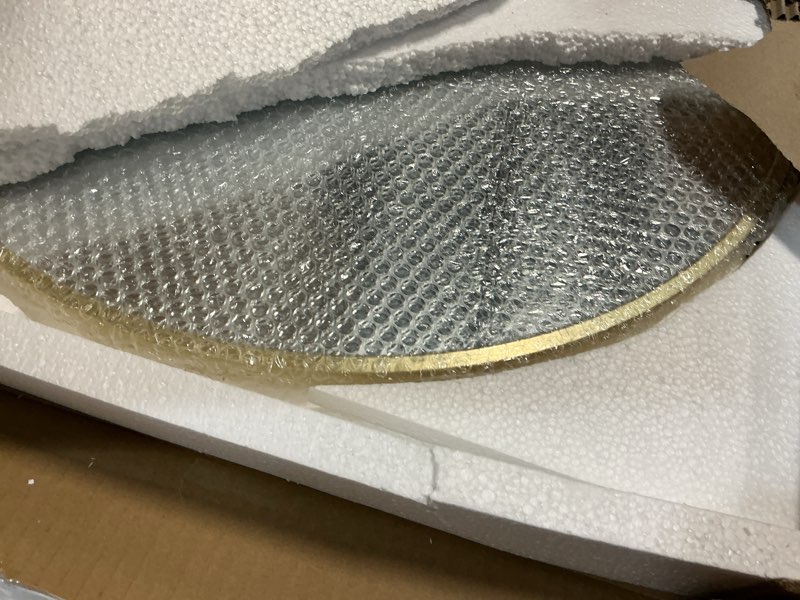 Condition photo showing New/Like New for Bathroom Mirror for Wall, 20 Inch Round Mirror, Matte Gold Metal Framed Circle Vanity Mirror for Bathroom Bedroom Living Room Entryway, Anti-Rust, Tempered Glass, Hanging or Leaning Round 20"L x 20"W Matte Gold