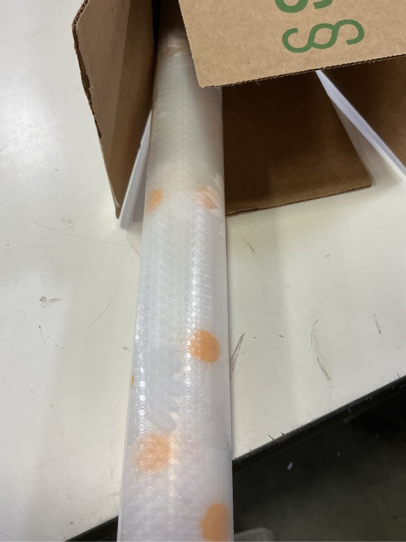 Condition photo showing As Is for Cooyes Shelf Liner – Premium Non-Adhesive Cabinet & Drawer Liner for Kitchen – Waterproof Shelf Paper with Modern Pattern – Durable EVA Cabinet Mat – Easy to Cut ?24" W x 120" L? Pale Yellow 24"W x 120"L