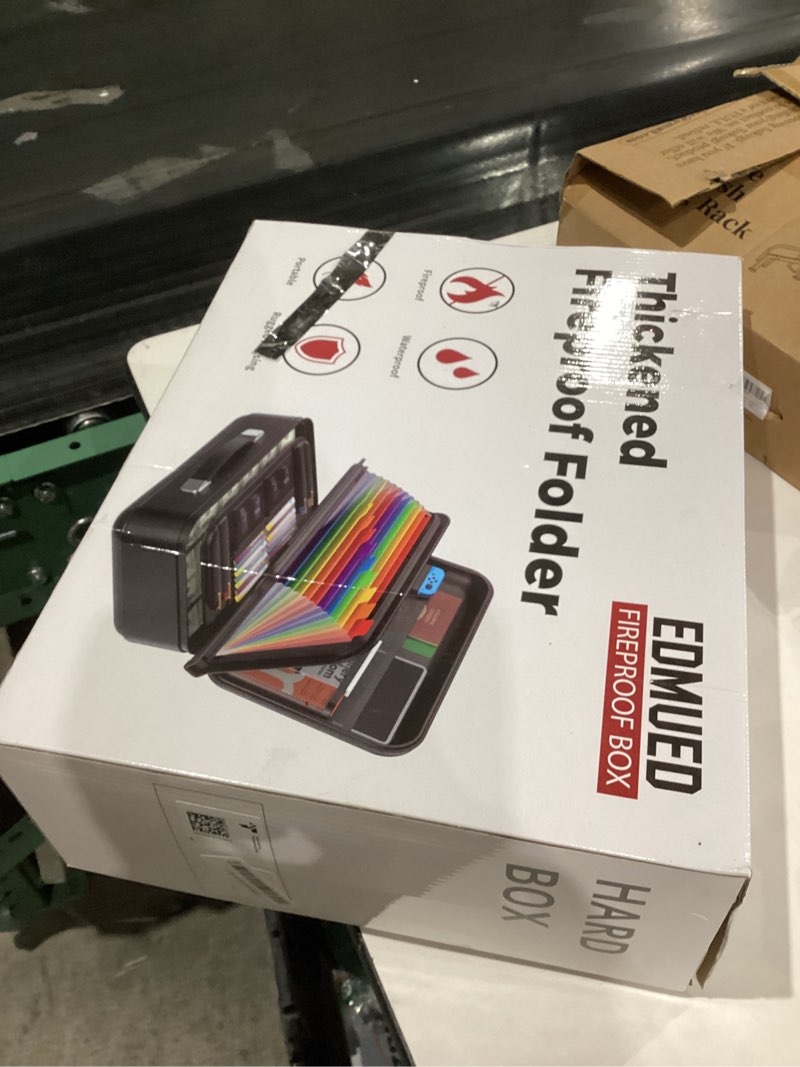 Condition photo showing New/Like New for Fireproof Document Box with Combination Lock, Fireproof Water Resistant Hard Case Safe Box for Important Documents Certificates Laptop Passports (Black)