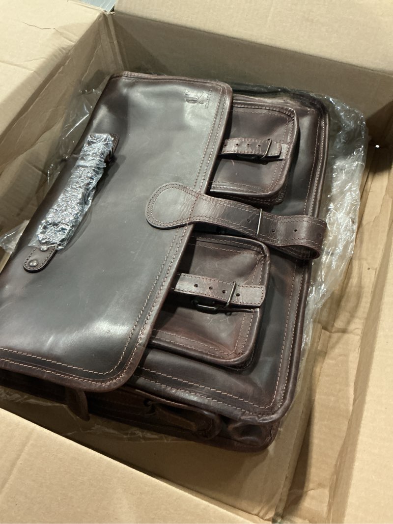Condition photo showing Good Condition for Leather Briefcase Work Bag for Men Women Dark Brown Crossbody Genuine Leather Satchel Office Bag for Men Women 18 Inch Computer Travel Messenger Laptop Shoulder Bag Cureo