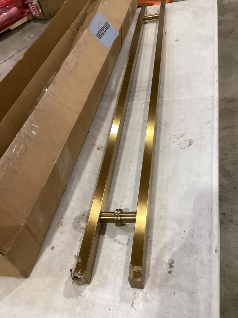 Condition photo showing As Is for titanium gold square barn door handles 12"/16"/18"/24"/36"/48"/59'', pull push long french door handle double sided, large front exterior shower door pull handles 59inch / 150cm brushed gold