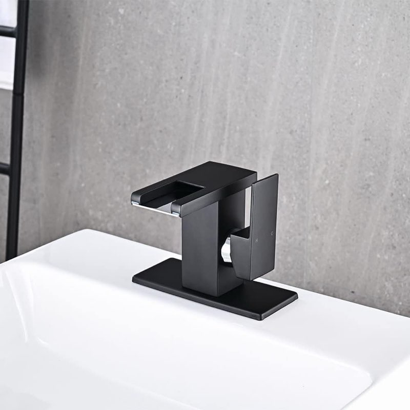 bathroom sink faucet, matte black waterfall single hole handle vanity faucets for sinks, side handle