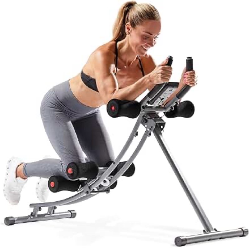 sunny health & fitness waist trainer ab roller with elbow support, training wheels, foldable for home gym, abdominal exercises, core strength, glute trainer, crunch workouts with optional dip station