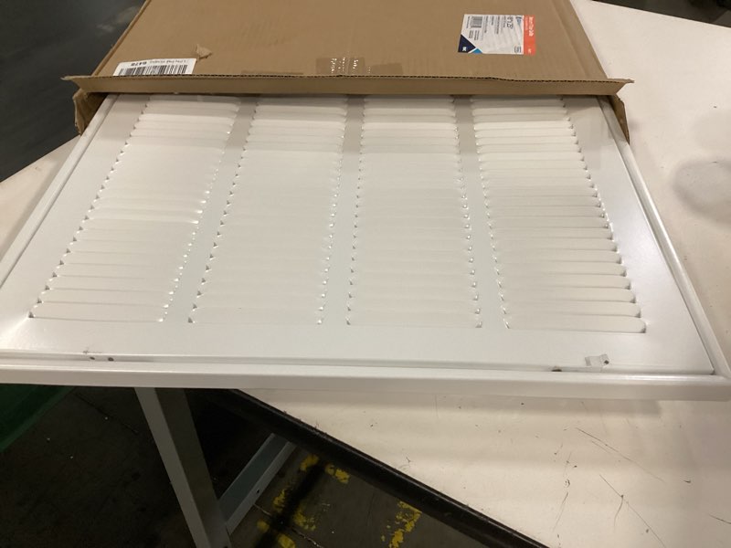 Condition photo showing Good Condition for ez-flo 16 x 25 inch (duct opening) return air vent cover for wall or ceiling, solid steel return air filter grille, hvac vent cover, white, 61671 16 in. x 25 in.