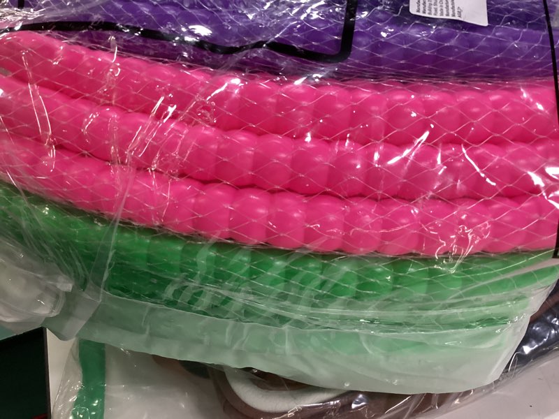 Condition photo showing New/Like New for sratte 12 pcs toy hoop for kid detachable adjustable toy hoop colored hoop exercise ring plastic circle for kid teen gymnastics dog agility equipment, require self assembly(simple colors, 32 inch) simple colors 32 inch
