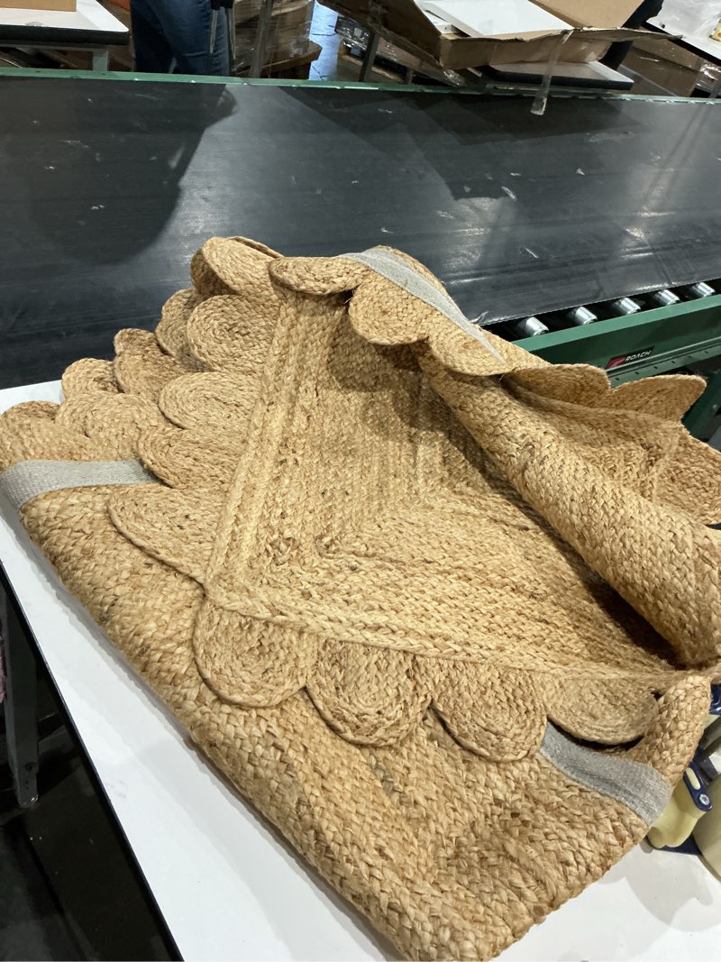 Condition photo showing Good Condition for similar to not exact . measurements unknown hand woven jute area rug  rustic beige reversible rectangular rugs for bedroom, kitchen, living room - vintage natural braided entry floor décor boho jute rug