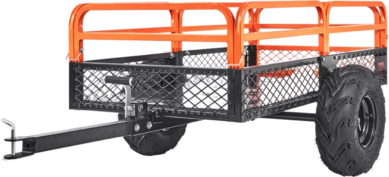 vevor 22 cu.ft 1600lbs steel atv utv trailer tow behind dump cart, heavy duty pull behind utility du