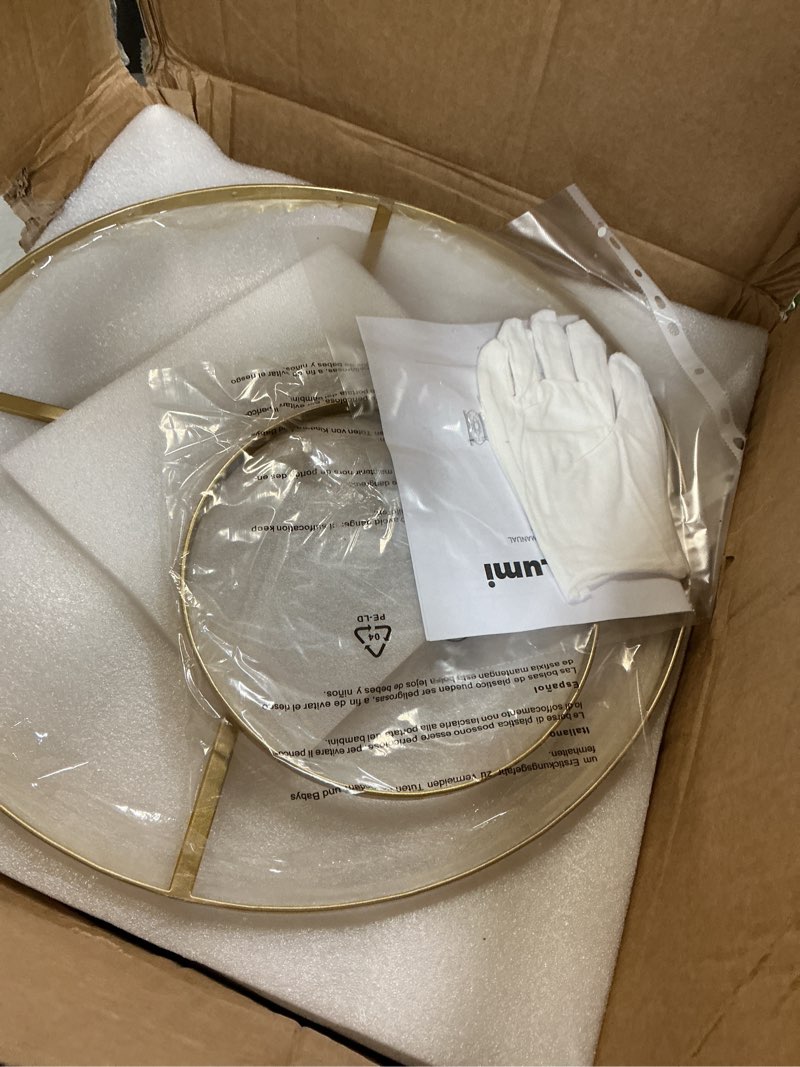 Condition photo showing New/Like New for 5-Lights Luxury Glass Chandeliers, Mid-Century Modern Chandeliers for Dining Room, D18.5'' × H18.9'', Adjustable Height (18.9"~51.2"), Gold Finish Frame & Double Figured Glass Shade