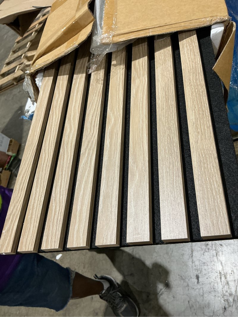 Condition photo showing Good Condition for neatiease wood slat wall panels, 4-piece 96" x 12.6", soundproof acoustic wall panels for interior decor, noise cancelling (rustic oak)