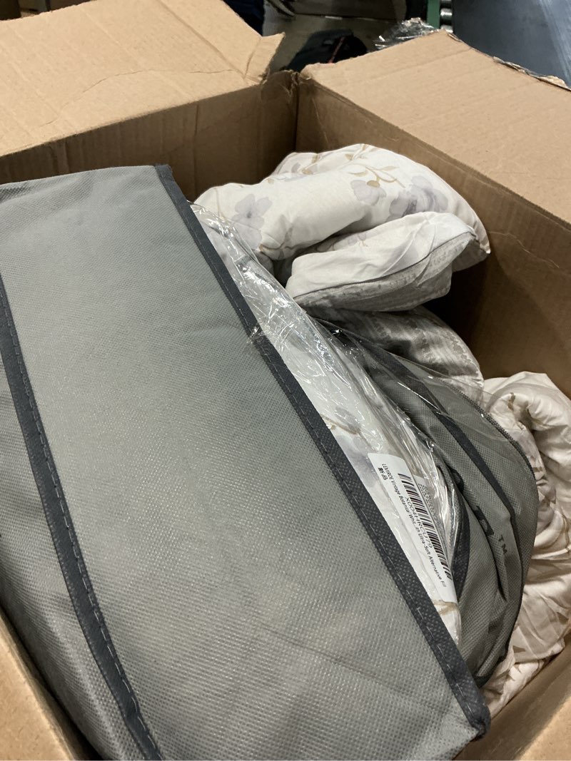Condition photo showing Good Condition for lemiroe vintage botanical white cotton comforter queen size - elegant gray flowers and taupe branches on white, light gray striped back, 3pc lightweight bedding set with ultra-soft alternative fill full/queen (90"×90") botanical & striped - white & gray