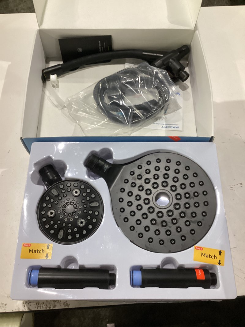 Condition photo showing Good Condition for makefit dual filtered rain shower head combo, high pressure handheld shower head with adjustable bar - rainfall shower head and showerhead with filter for hard water - removes chlorine 8 inch filtered matte black