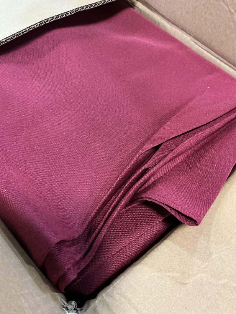 Condition photo showing New/Like New for fitable 6 pack burgundy round tablecloths - 120 inches in diameter - stain resistant and washable table clothes, polyester fabric table covers for wedding, party, banquet, formal events burgundy 120 in round, 6 pack