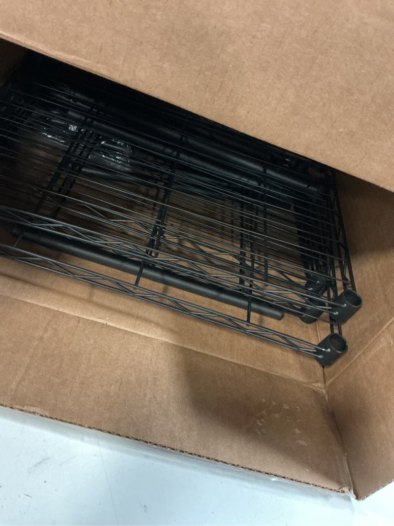 Condition photo showing Good Condition for Whitmor 4 Tier Storage Shelves, Heavy Duty Metal Shelving, 400 lbs Capacity per Shelf, 1600 lbs Total, Easy Assembly for Kitchen, Garage, Plant, 18" L x 12" W x 38" H, Black 4-tier, 18"l X 12"w X 38"h