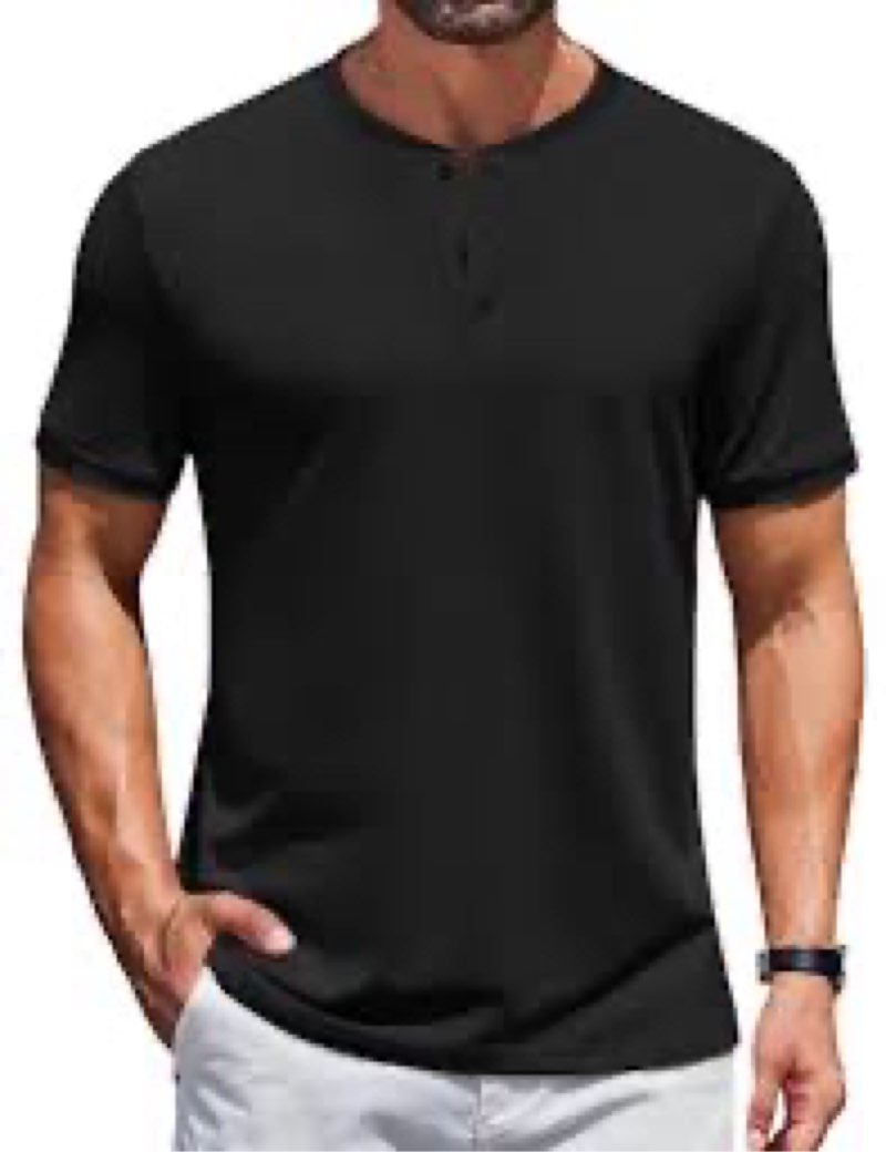 COOFANDY Men Short Sleeve Casual T Shirt Basic Solid Button Henley Daily Shirt with Pocket Blue 