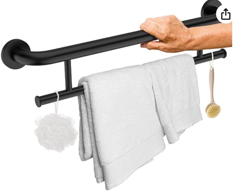 matte black grab bar 24 inch w/towel holder, ihansee stainless steel towel rack shower support balanced support handle, wall mount safety handrail grab rail for elderly senior handicap disabled