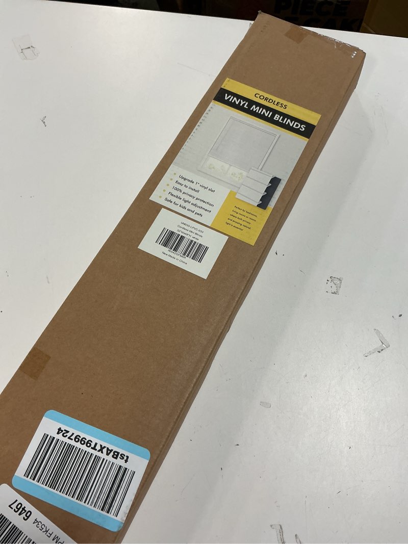 Condition photo showing New/Like New for blinds for indoor windows 1" vinyl l-shaped slats cordless mini blinds for home, 32" w × 48" h - white white 32" w × 48" h