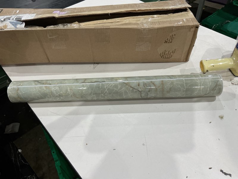 Condition photo showing As Is for cyan glossy marble contact paper peel and stick countertops self adhesive waterproof peel and stick wallpaper vinyl removable granite contact paper for bathroom cabinets drawers table tops 24''x118'' 24" x 118" green