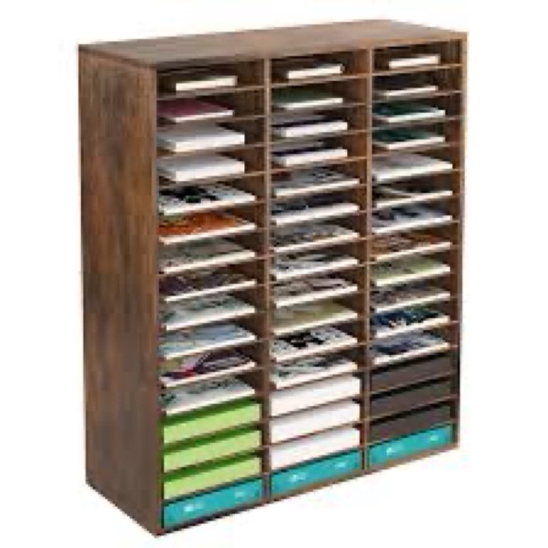 TQVAI Wooden Literature Organizer, 48 Slots File Organizer, Adjustable Mail Sorter, Paper Storage Organizer, Mailbox for Classroom, Office, Retro Grey/White