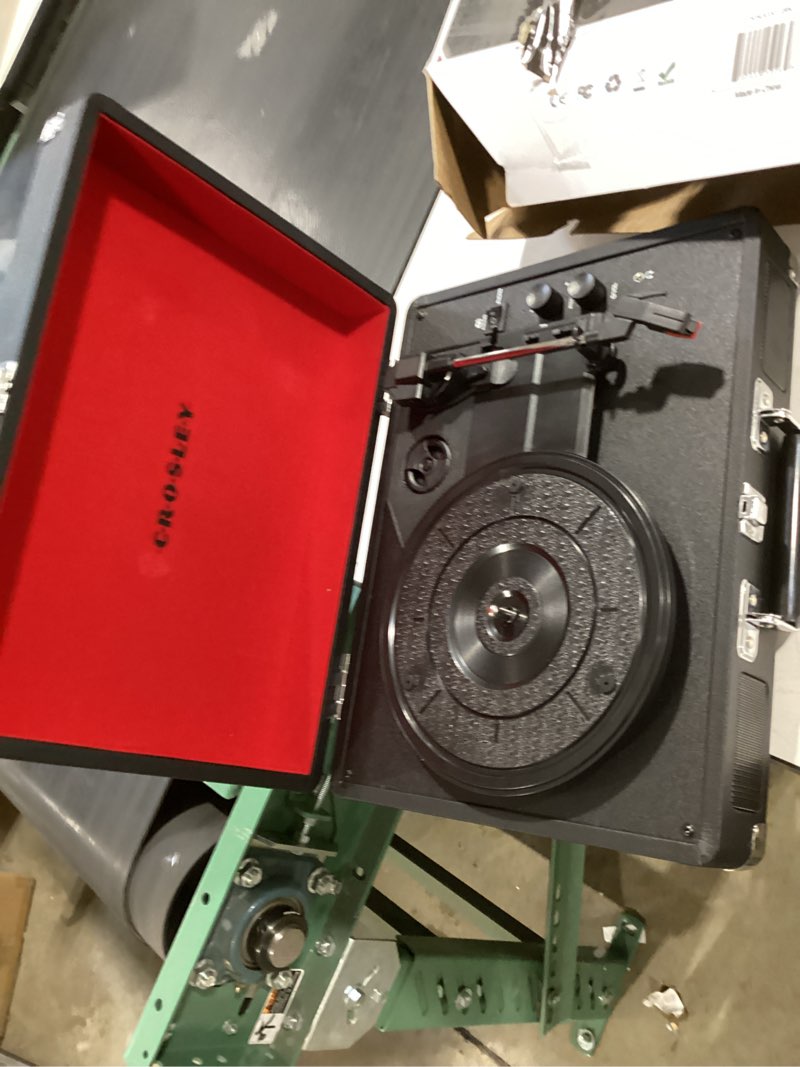 Condition photo showing As Is for crosley cr8005f-bk cruiser plus vintage 3-speed bluetooth in/out suitcase vinyl record player turntable, black/red