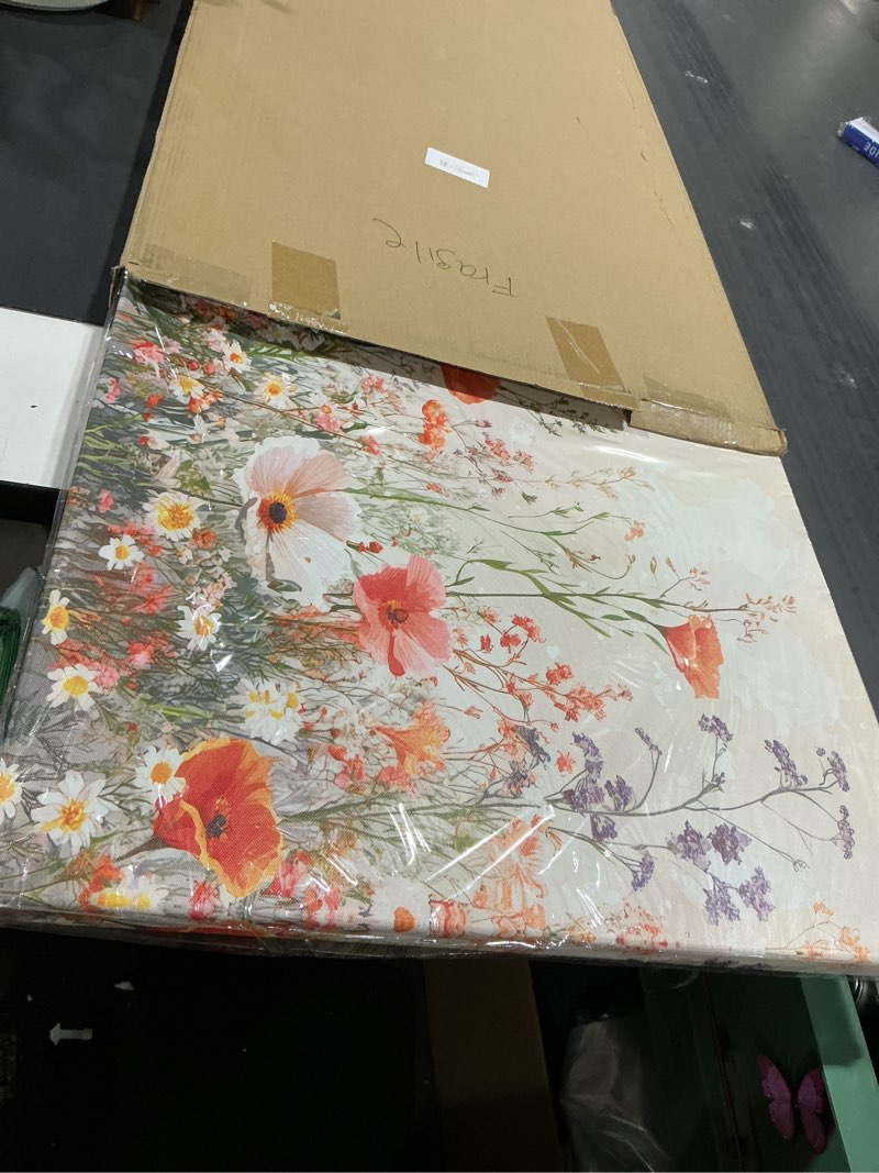 Condition photo showing New/Like New for jlxart floral canvas wall art home decor wildflower meadow print pink and orange poppies living room decor 20 x 40 inch 1 panel ready to hang