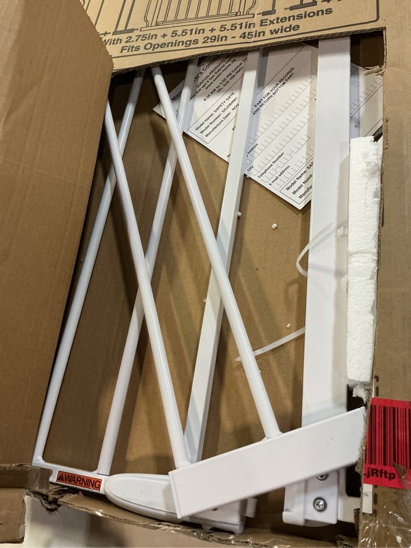 Condition photo showing Good Condition for baby gate no drilling, 29"-40" auto close dog gate indoor for doorways & stairs, pressure mounted adjustable pet gate, easy walk through child gate for children & pets stroller friendly, white