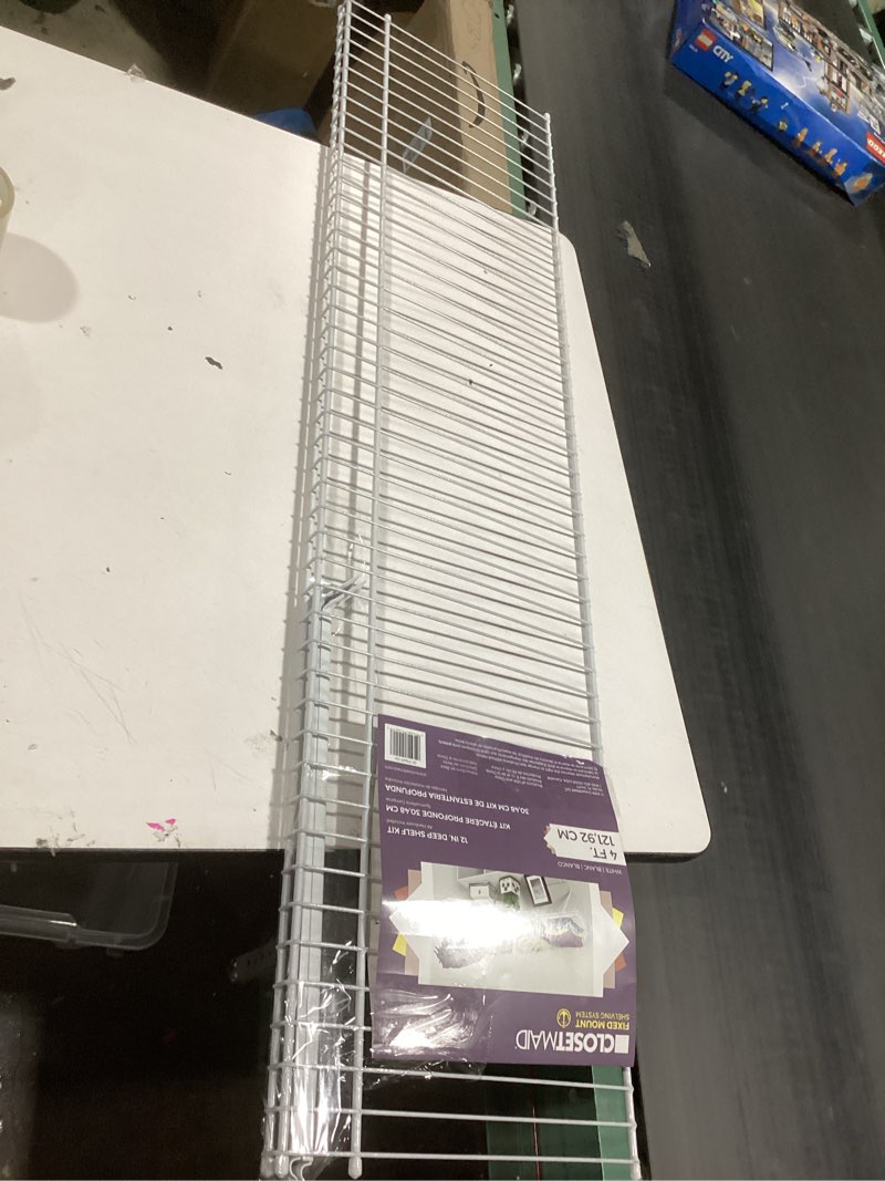 Condition photo showing Good Condition for ClosetMaid Wire Shelf Kit with Hardware, 4 Ft. Wide, for Pantry, Closet, Laundry, White Vinyl Finish
