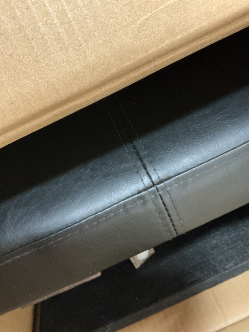 Condition photo showing As Is for abheng 17.7 inches synthetic leather turfed ottomans cube with storage, metal-framed square storage ottoman foot rest stool holds 770 lb for dorm living room bedroom black uasnd63b pu-black 17.7" d x 17.7" w x 17.7" h