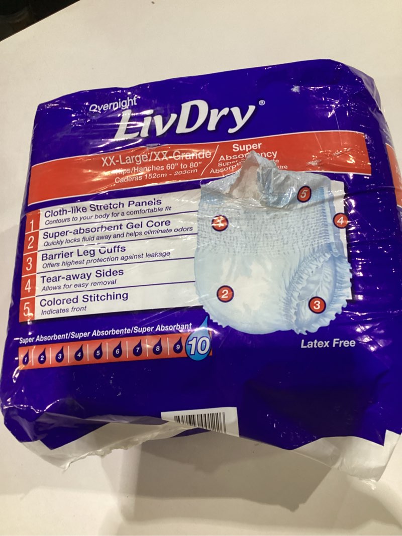 Condition photo showing New/Like New for LivDry Adult XXL Incontinence Underwear, Overnight Comfort Absorbency, Leak Protection, XX-Large, 12-Pack