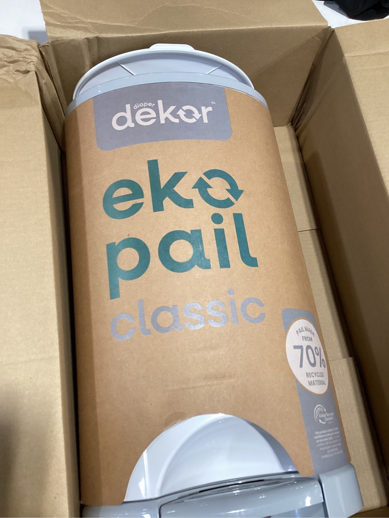 Condition photo showing Good Condition for diaper dekor eko classic diaper pail, white | only eco-friendly diaper pail made with 70% recycled materials | hands-free: step–drop–done | cost-effective refill system eko white