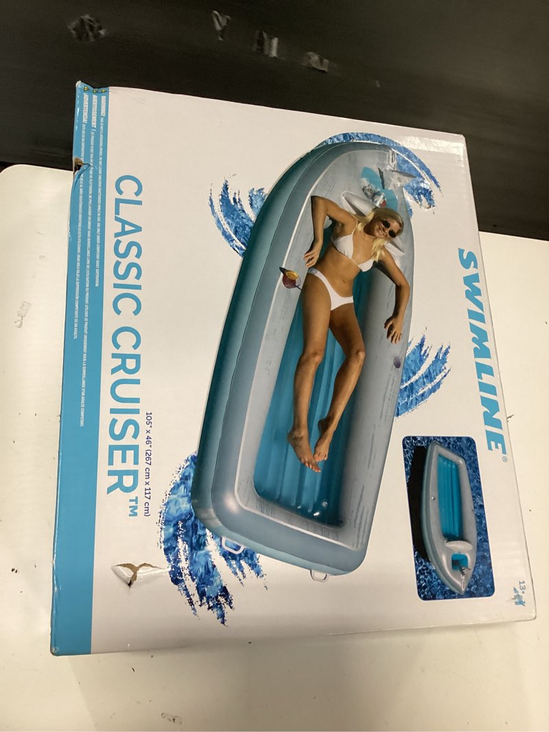 Condition photo showing New/Like New for SWIMLINE Inflatable Swimming Pool Float Lounger Raft Mattress, Fun Mat, Classic Cruiser, Blue Classic Cruiser Boat (Xl)