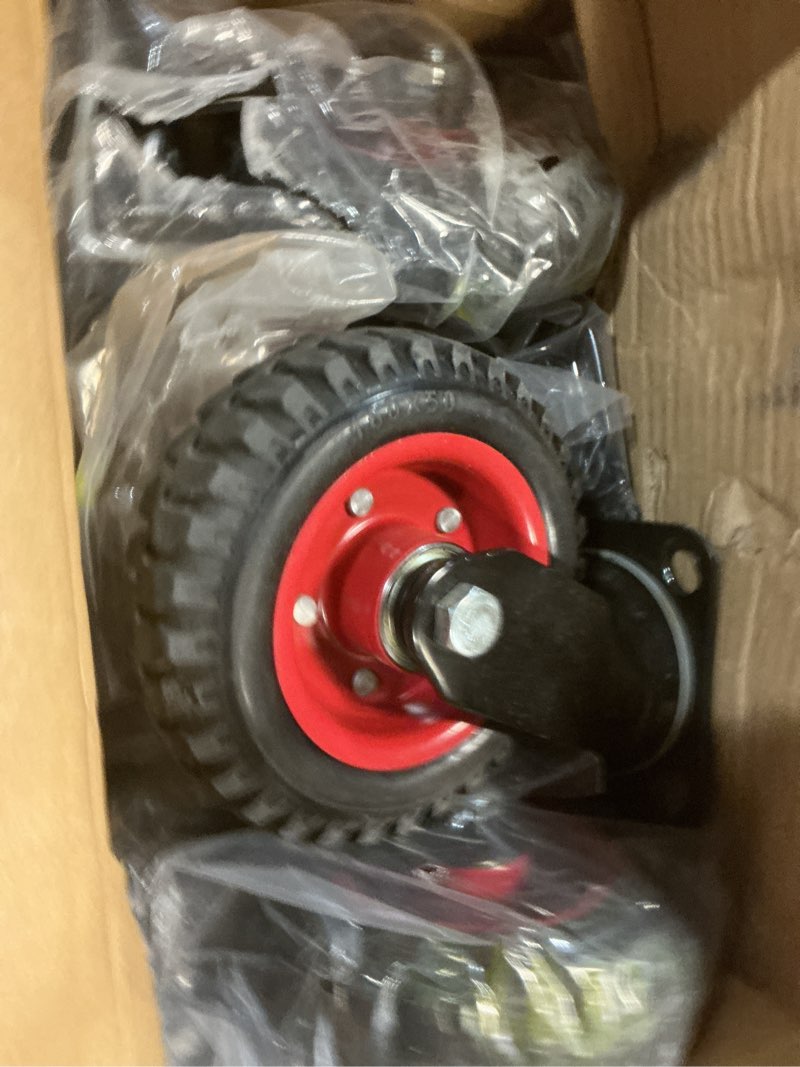 Condition photo showing Good Condition for powertec 6 inch caster wheels set of 4 (2 swivel & 2 fixed), heavy duty casters w/rubber knobby tread for workbench, dolly, cart, trolley, wagon, toolbox & chicken coop, large castor wheels (17054v) 6 inch, 4pk