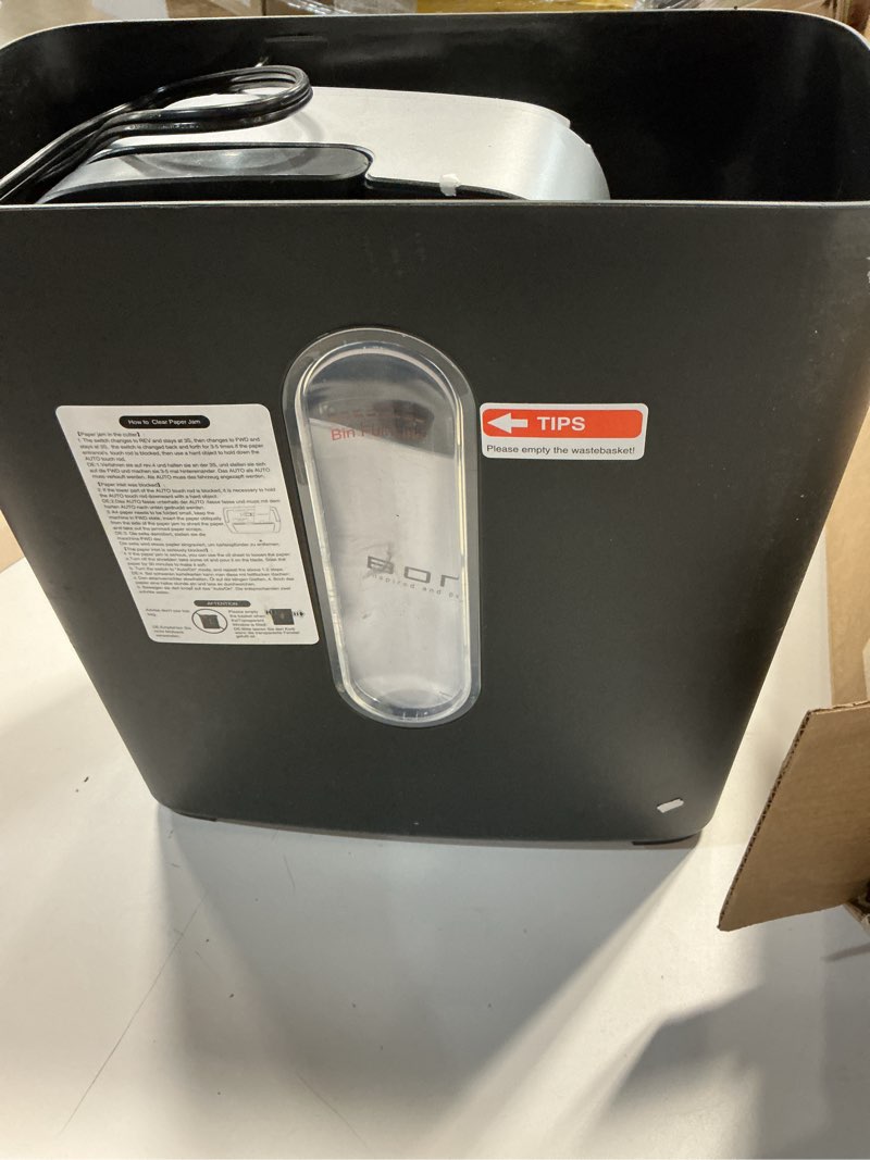 Condition photo showing New/Like New for bonsen shredder for home office, 4 gallons 8-sheet cross cut credit card shredder, small paper shredder for home use, high security level p-4, etl certification (s3101) black