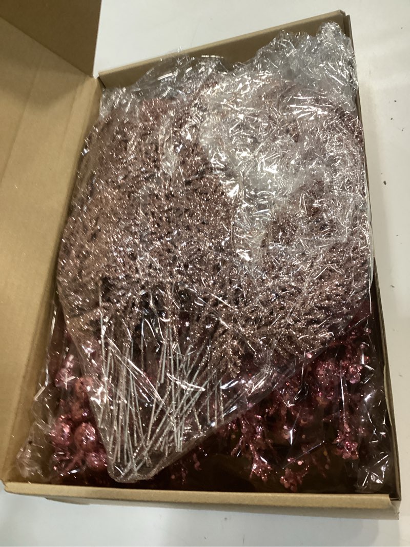 Condition photo showing New/Like New for Cindeer 80 Pcs Rose Gold Christmas Glitter Berries Stems Pine Needles Christmas Artificial Picks Fake Floral Twig Spray for Xmas Tree Ornaments DIY Wreath Garland Decorations