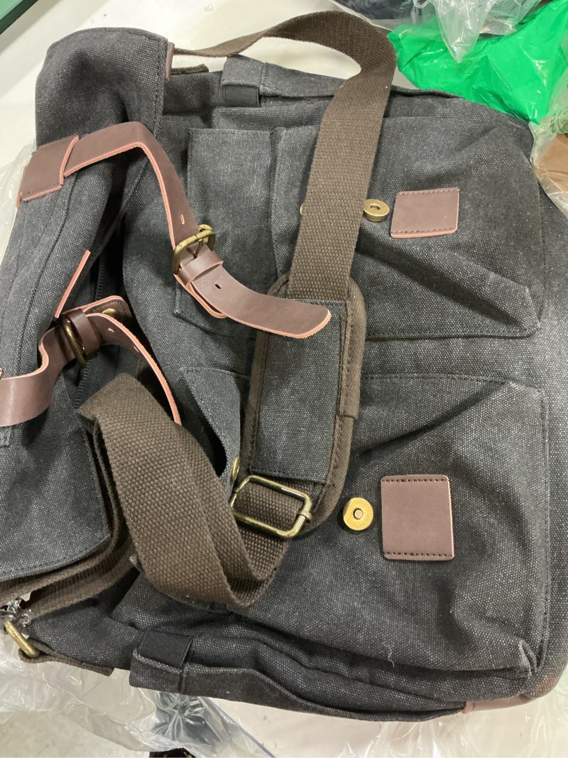 Condition photo showing As Is for messenger bag for men,13-14-15.6 inch laptop bag, vintage heavyweight canvas satchel bag, leather briefcase for school work travel (black) charcoal black 14''