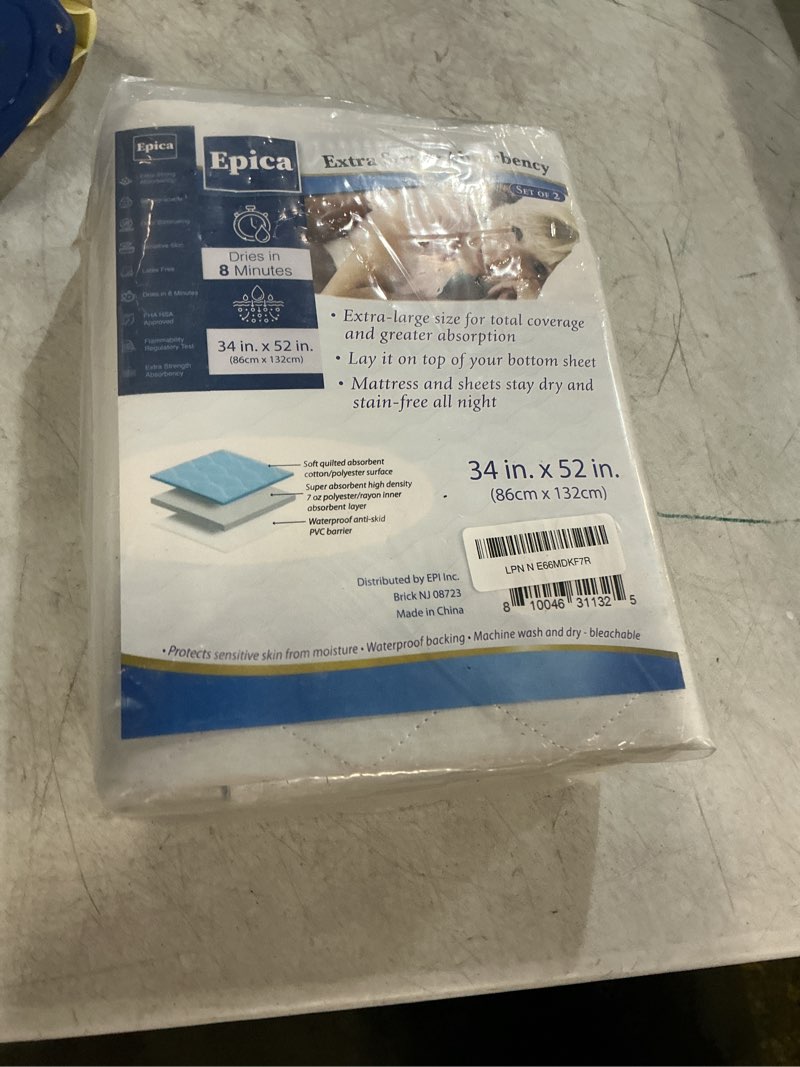 Condition photo showing New/Like New for epica bed pads washable waterproof - 34"x52" (pack of 2) incontinence bed pads for adults, waterproof matterss pad to protect bed from stains, bed wetting pads for home & hospital use (300 washes) white 34"x52" (300 washes) pack of 2