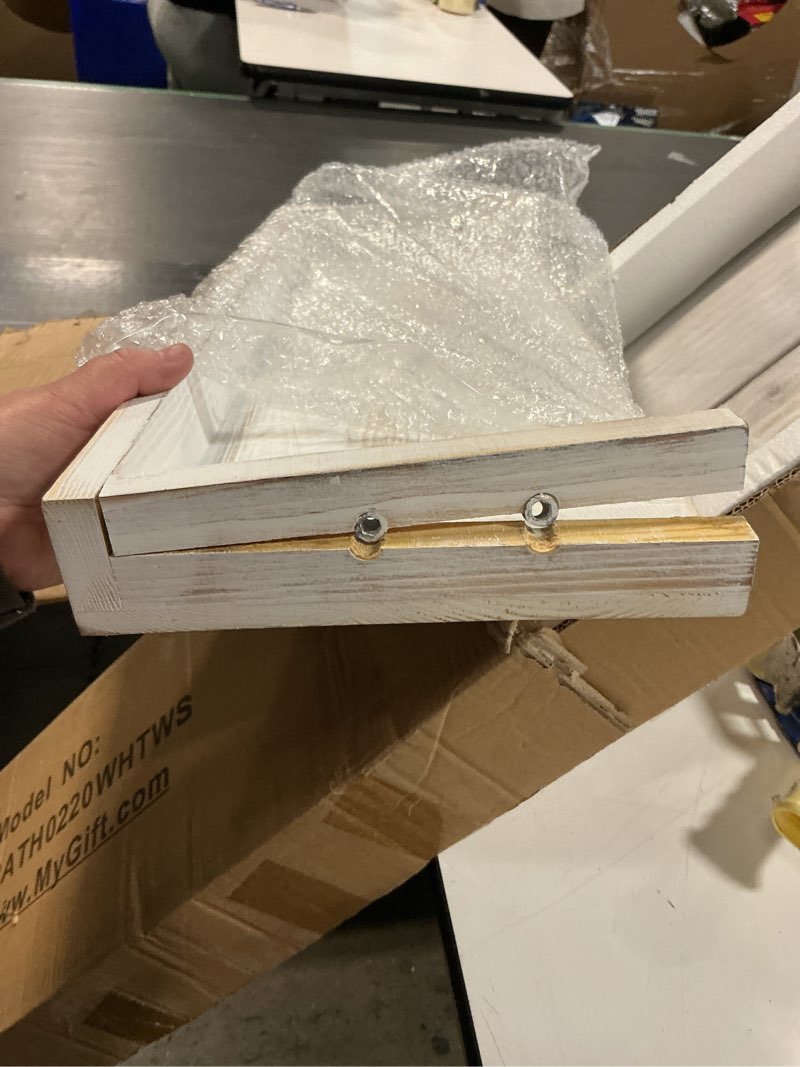 Condition photo showing As Is for MyGift 5.5 Foot Tall Shabby White Washed Solid Wood Over The Toilet Decorative Ladder Standing Shelf, 3 Tier Bathroom Organizer Leaning Storage Shelves Rack Stand Whitewashed