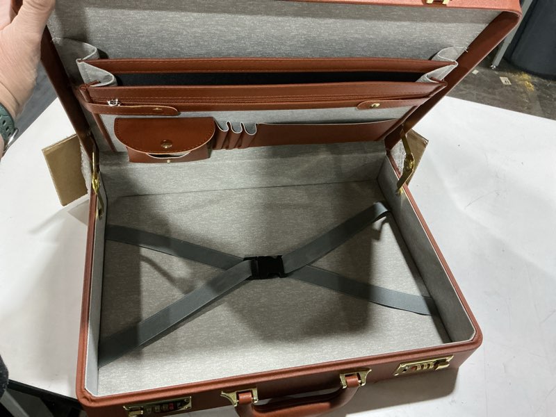 Condition photo showing Good Condition for Briefcases for Men, Anti-Theft Dual Lock Briefcase with 16 Inch Laptop Compartment, Waterproof Faux Leather, Brief Cases Men with Multi File Organizer, Perfect for Office, Travel (Brown) Combination Lock Brown