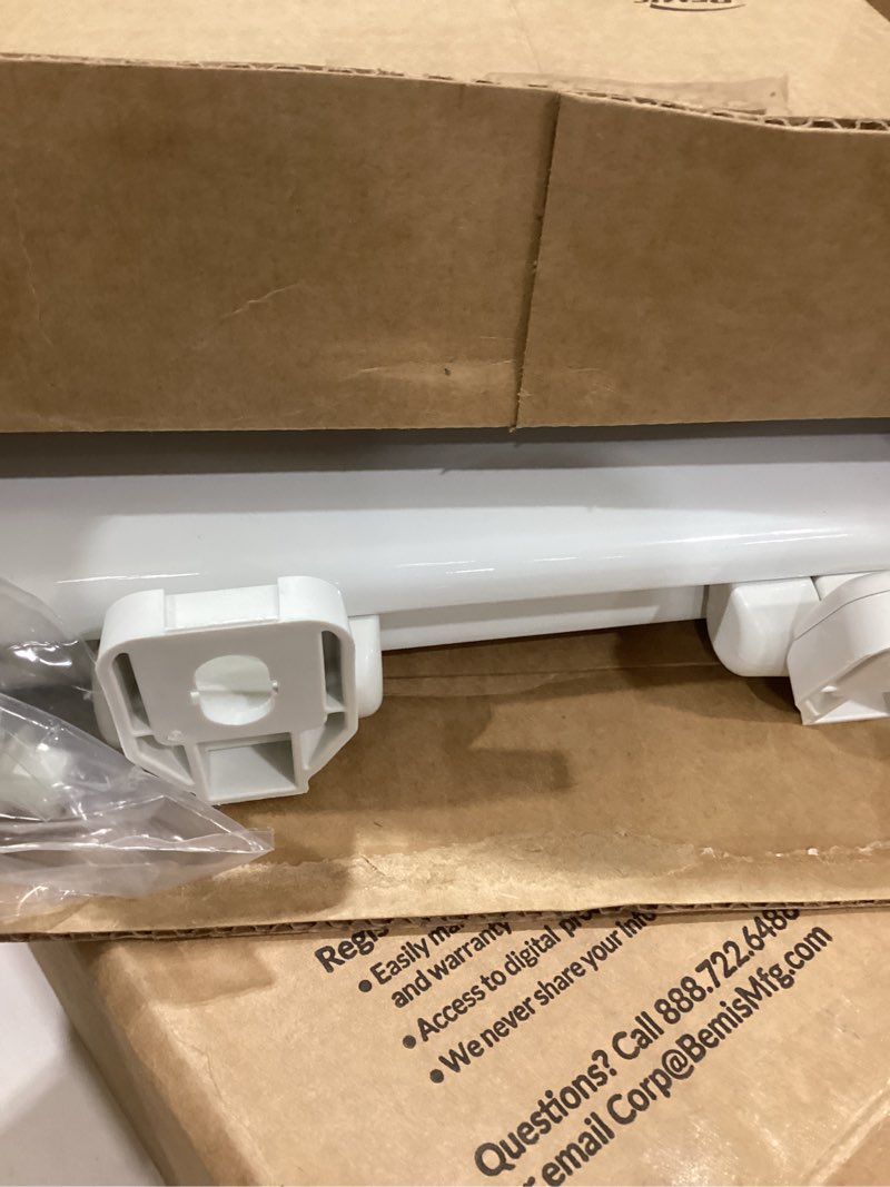 Condition photo showing As Is for Mayfair Linden Slow Close Toilet Seat, Non Slip Heavy Duty Wood, Easy Install, Elongated, White Elongated Traditional Hinge