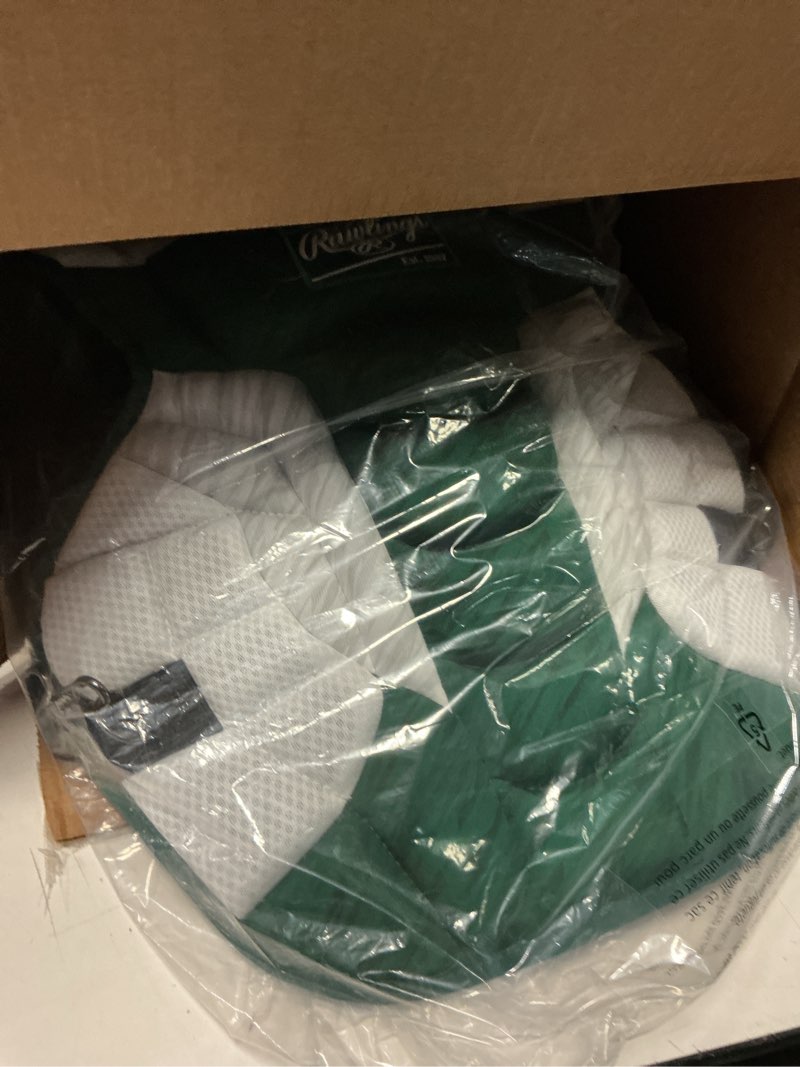 Condition photo showing Good Condition for rawlings | velo 2.0 catcher's chest protector | baseball | adult & intermediate sizing | multiple colors dark green/white intermediate - 15 1/2"