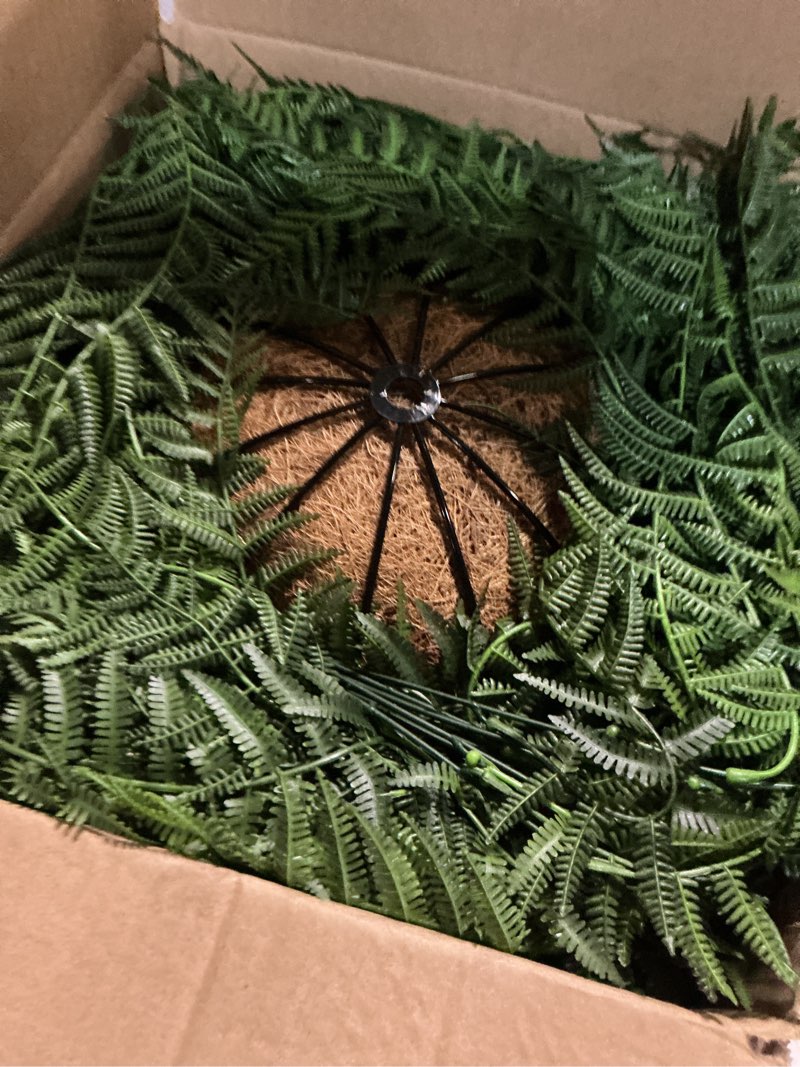 Condition photo showing Good Condition for artificial hanging plants outdoor, uv resistant fake fern faux greenery for outside planter patio home garden decor (5 branches&1 basket) 5pcs+1basket