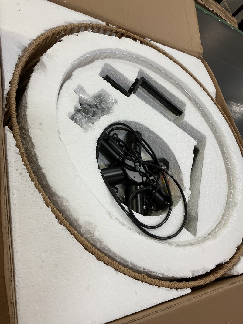 Condition photo showing Good Condition for 12.6" Rattan Pendant Light, Boho Chandelier Light Fixture with Fabric Shade, Farmhouse Rattan Hanging Ceiling Lighting Fixture for Dining Room, Living Room, Kitchen Island, Bedroom, Hallway, Foyer 12.6" Straight weaving