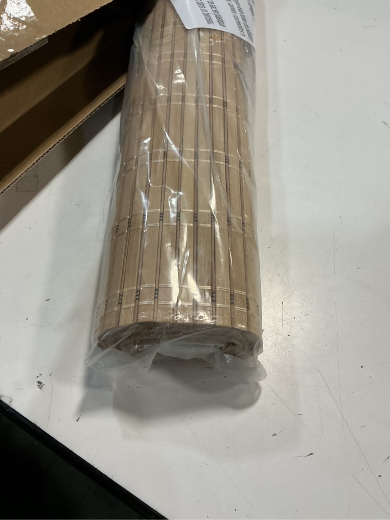 Condition photo showing New/Like New for LazBlinds No Tools No Drill Bamboo Roller Shades, Cordless Bamboo Blinds, Light Filtering Roll Up Blinds for Windows, French Door, Porch or Patio Privacy Screen, 26'' W x 70'' H, Brown206 Brown206 26'' W x 70'' H